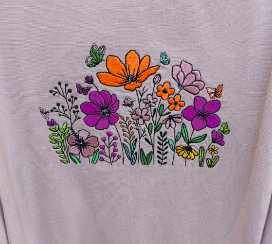 Custi Embroidered Flowers Fleece Top