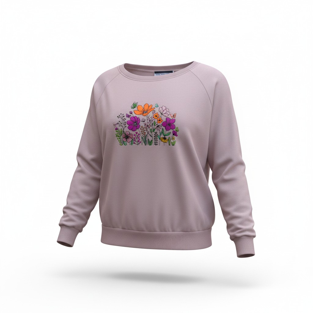 Custi Embroidered Flowers Fleece Top