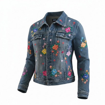 Custi Embroidered Floral Denim Jacket