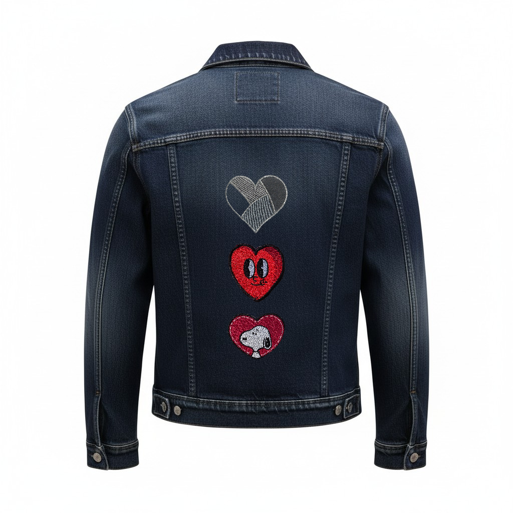 Custi Embroidered Hearts Denim Jacket
