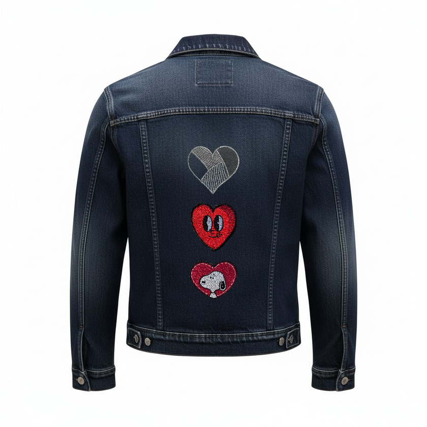 Custi Embroidered Hearts Denim Jacket