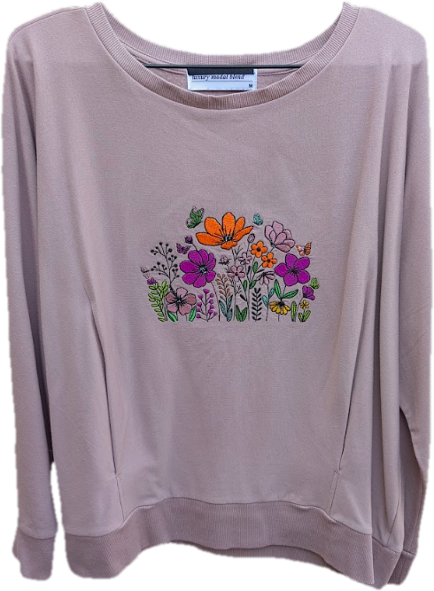 Custi Embroidered Flowers Fleece Top