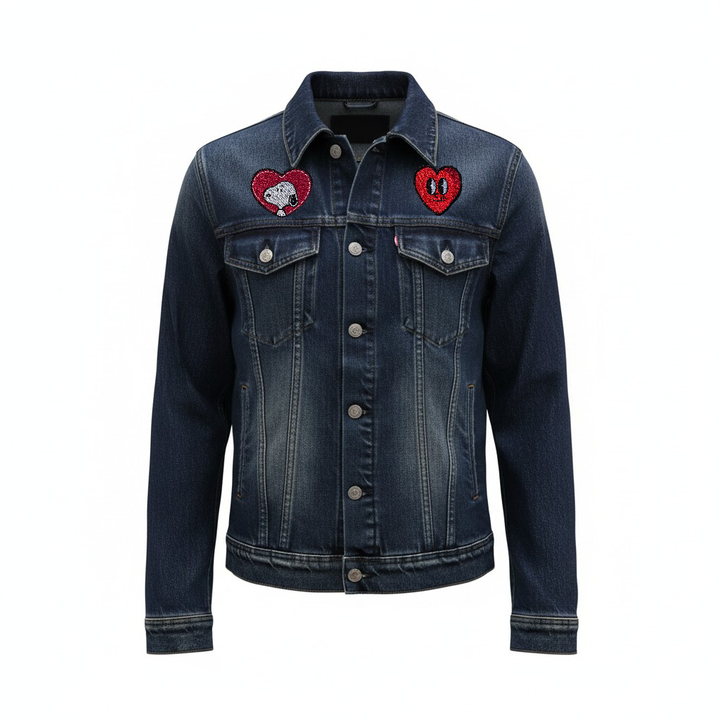 Custi Embroidered Hearts Denim Jacket