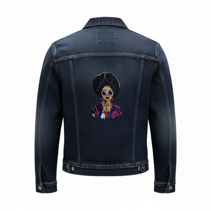 Custi Embroidered Afro lady Denim Jacket