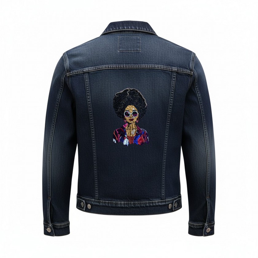 Custi Embroidered Afro lady Denim Jacket