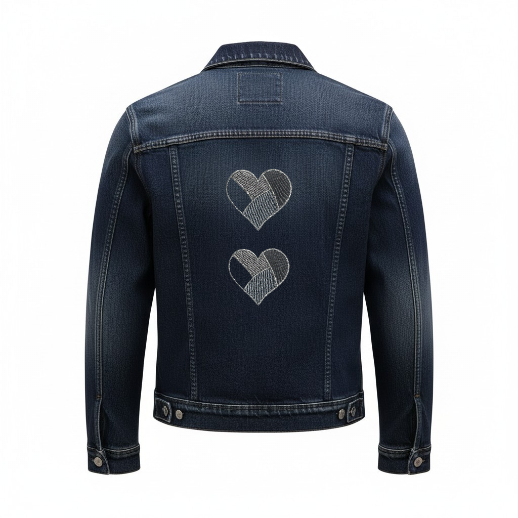 Custi Embroidered Hearts Denim Jacket