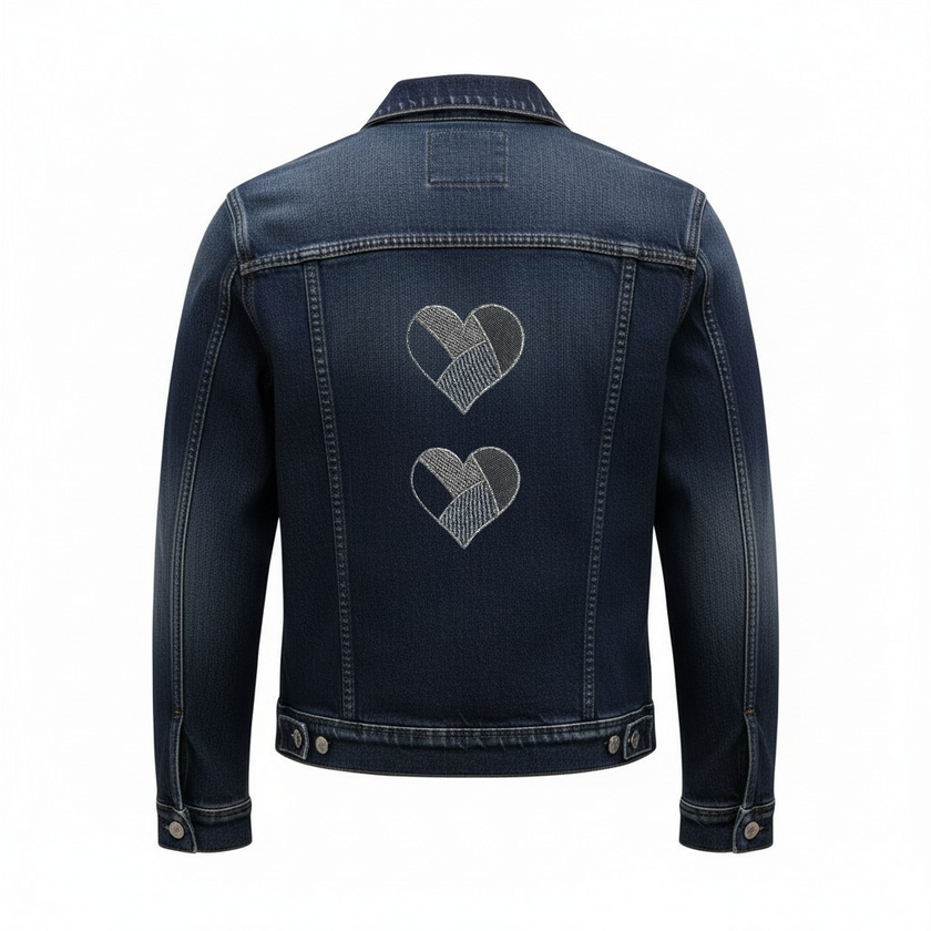 Custi Embroidered Hearts Denim Jacket
