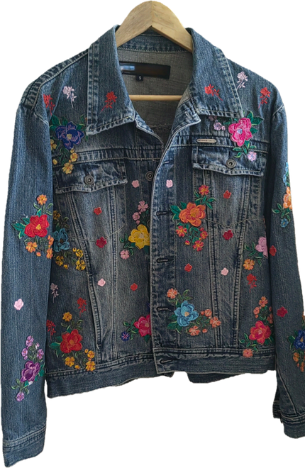 Custi Embroidered Floral Denim Jacket